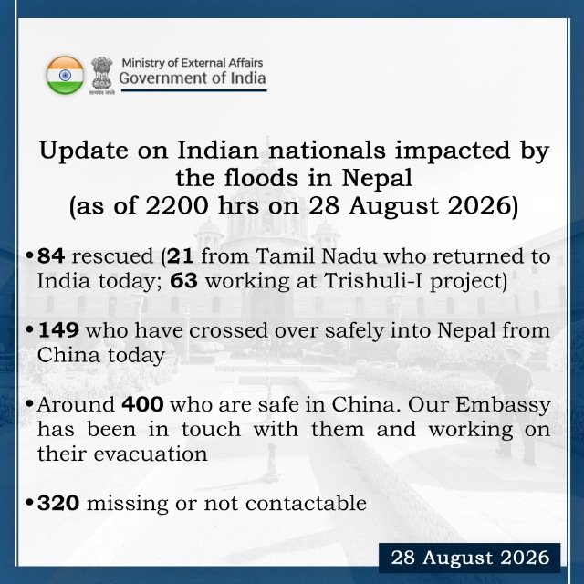 নেপালের বন্যায় ৩২০ জন ভারতীয় নিখোঁজ! নয়া পরিসংখ্যান বিদেশ মন্ত্রকের!