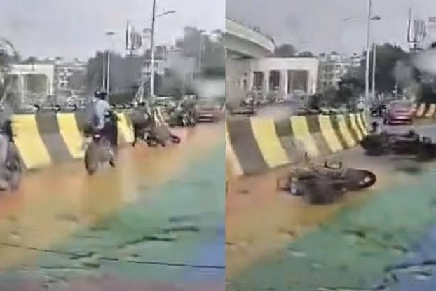 Flyover Accident Kolkata: বৃষ্টির পর কলকাতার ফ্লাইওভারে বাইক পিছলে যাওয়ার দৃশ্য