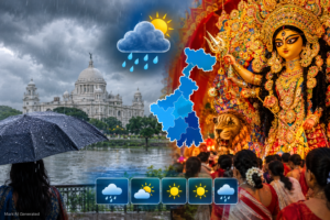 Kolkata weather Durga Puja: কলকাতার পুজো মণ্ডপ ও মেঘলা আকাশের ছবি